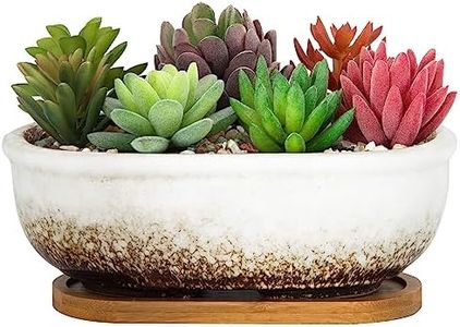 ARTKETTY Succulent Pots, Rectangular Succulent Planters with Drainage Ceramic Bonsai Pot with Tray Small Cactus Flower Plant Container, Home Garden Window Box