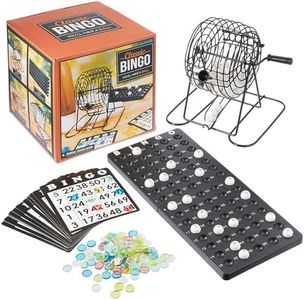 Brybelly Deluxe Bingo Game Set - 18 Premium Cards, 150 Colorful Bingo Chips, 75 Bingo Calling Balls, 6" Bingo Cage - Complete Bingo Set for Large Groups and Parties