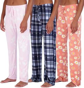3 Pack: Womens Plus Size Pajama Pants Yummy Soft Knit Pajamas for Women Pant Bottoms Clothes Sexy Pijamas de mujer Sets PJs Fuzzy Silk Sleepwear Lounge Comfy Night Plaid Pink PJ Just My - SET9, 2X
