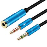 Yeung Qee Headphone Splitter 3.5mm Female to 2 Dual 3.5mm Male Headphone Mic Audio Y Splitter Cable for PC PS4 Gaming Headset (1m,blue)