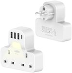 MAEZOE UK to European Plug Adapter with Light, 2 Way Grounded Schuko European Travel Plug Adaptor, UK to EU Europe Plug Adapter with 4 USB Ports for Germany France Spain Greece Turkey (Type E/F)