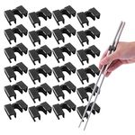 24 Pieces Reusable Kid Training Chopstick Helper for Kids Adults Beginner Learner or Trainers, Plastic Practice Chop Stick Pack, Hinges Connector for Practice Chopstick (Black 24pcs)