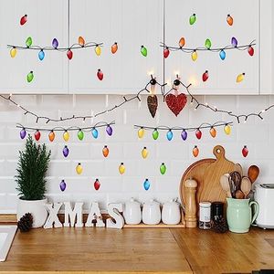 4Sheets Christmas Wall Decals Merry and Bright Wall Stickers Christmas Light Bulb Stickers PVC Window Cling Christmas Party Supplies for Holiday Christmas Decoration