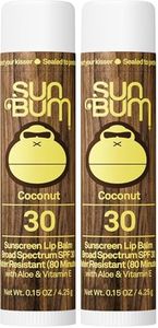 Sun Bum SPF 30 Sunscreen Coconut Lip Balm - Moisturizing Aloe Vera and Vitamin E - Vegan and Cruelty Free - Broad Spectrum UVA/UVB Lip Protection - 0.15 oz Stick,(Pack of 2)
