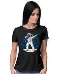 Heybroh Women's Regular Fit T-Shirt Dabbing Astronaut 100% Cotton T-Shirt (Black; Medium)