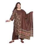 Swasti Women Plus Size Brown Floral Print Pure Cotton Straight Kurta, Dupatta & Pant Suit Set (54), 7XL