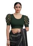 Amazon Brand - Anarva Round Neck Lycra Stretchable Puffed Elbow Sleeve Readymade Saree Blouse for Women Stylish (roli-bottle-green-blouse-2xl)