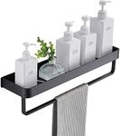 Shower Caddy Shelf Organizer Rack, Uandhome Bathroom Shower Shelf, Wall Mounted Bathroom Shelf with Towel Bar Stainless Steel Floating Shelves for Bathroom, Black (40 CM)