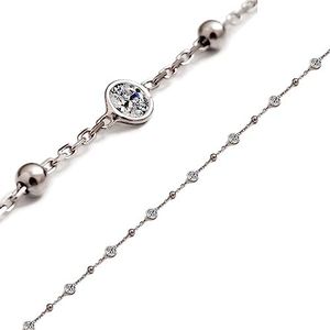 ICEBERRY 925 Sterling Silver Ankle Bracelets for Women - Chain Anklets for Women Waterproof with Zircon Stones CZ and Beads - Rhodium Plated - Plus Size and Medium Size - Adjustable 9-13 Inch, Sterling Silver , Cubic Zirconia