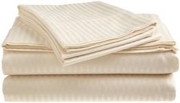 Crystal Trading 4-Piece Bed Sheet Set - Dobby Stripe - 100% Cotton Sateen - 400 Thread Count (Beige, Full)