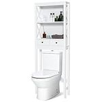 Multigot Bathroom Space Saver, Over the Toilet Storage Rack with Drawers & Open Shelves, Wooden Freestanding Washing Machine Organizer Unit(White, with Back Panel)