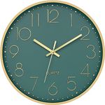 Rylan Wall Clock 12" Silent Quartz Decorative Latest Wall Clock Non-Ticking Classic Clock Battery Operated Round Easy To Read For Room/Home/Kitchen/Bedroom/Office/School - Analog, Plastic, Gold