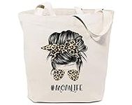 GXVUIS Mom Life Canvas Tote Bag for