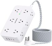 Power Bar Surge Protector- 12 Wide Outlets Power Strip with 4 USB Ports(2USB C), 5Ft Braided Extension Cord Flat Plug, Overload Surge Protection, Wall Mount, Desk Charging Station for Office Home ETL