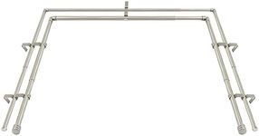 HOTOZON 1 Inch Heavy Duty Double Bay Window Curtain Rod,36-72 Inch Telescoping Center Rod, 20-36 Inch Adjustable Side Rod Set, Antique Silver, End Cap Finials