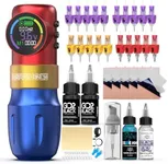 Wormhole Tattoo Gun Tattoo Kit Wireless Tattoo Machine – Digital LED Display, 1500mAh Battery, 3 Modes (Normal/Jump-Start/Dot Work), Includes 20Pcs Tattoo Needles, Tattoo Pen for Lining & Shading