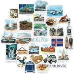 Navy Peony Magical Iceland Travel Stickers (28pcs)-Watercolor, Scandinavia, Icelandic-Themed Vacation Decals for Journals, Scrapbooks, Luggage, Laptop