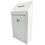 Metal Donation Box Charity Steel Collection Box Office Suggestion Box Secure Box With Top Slot and Lock with Keys Wall Mount with pre drilled holes 10x6x4" Key Drop Box for Home Office(off White)