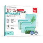 Kelina Reusable Silicone Storage Bag,4-Packs Food Storage Container Set,Food Grade Material Ziplock Bag,Microwave and Dishwasher Safe,Leak-free,Aqua