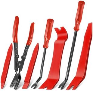 Keze 7 Pcs Auto Trim Removal Tool Kit for Car Panel Dashboard Door Clips and Upholstery with Plastic Pry Tool & Clip Pliers – No Scratch Design Professional Automotive Repair Tools Set, Red