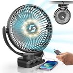 Korbot 8-inch Clip on Fan - 12000mAh Battery Rechargeable with 3 Speeds and Strong Airflow, USB Fan Small Desk Fan Personal Quiet Fan for Office Stroller Bedroom and Camping.