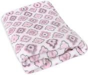 Stephan Baby Super-Soft Coral Fleece Crib Blanket, Pink and Grey Diamond Flower