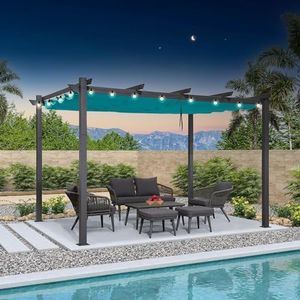 PURPLE LEAF 10' X 13' Outdoor Retractable Pergola with Sun Shade Canopy Patio Metal Shelter for Porch Garden Pavilion Grill Gazebo Yard Modern Turquoise Blue Pergola