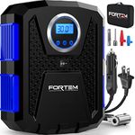 FORTEM Tire Inflator 150 PSI, Bike Pump, 110V AC 12V DC Air Pump for Car Tires and Bicycles w/LED Light, Digital Tire Pressure Gauge w/Auto Pump/Shut Off, Carrying Case (Blue, 110V)