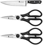 Amazon Brand - Solimo Premium Stainless Steel Chef's Knife, Silver & Premium High-Carbon Stainless Steel Detachable Kitchen Scissors Set, Set of 2, Silver