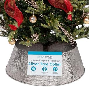 BIRDROCK HOME 4-Panel Hammered Metal Christmas Tree Collar - Stylish Holiday Tree Skirt Alternative - Durable Iron Construction Base Cover - Protects Tree Base from Pets - Easy Assembly - Silver