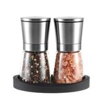 Vzaahu Salt and Pepper Grinders 2 Set with Ceramic Core with Storage Base, Adjustable Coarseness, Portable, Refillable Spice Mills,Home Kitchen Birthday, Housewarming Gifts