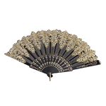 EXCEART Chinese Retro Folding Fan Vintage Lace Design Folding Hand Fans Chinese Traditional Fan Chinese Traditional Printing Handheld Fan for Photo Stage Performance Props (Black)