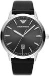 Emporio Armani Watch for Men, Three Hand Date Movement, 43 mm Silver Stainless Steel Case with a Leather Strap, AR11193