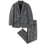 LOLANTA Kids Boys Plaid Suit Sport Coat Blazer Pants Set 2 Piece Formal Wear Outfit for Wedding(Grey,13-14Years)