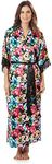 Ashford & Brooks Women's Satin Lace Trim Long Kimono Robe - Floral - Small