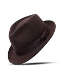 Men's Women's Vintage Woolen Trilby Fedora Jazz Wide Brim Hat with Matching Band Classic Stylish Panama Fedora Winter Cap (as8, Alpha, m, Dark Brown)