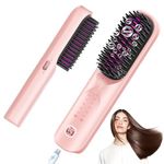 Cordless Hair Straightener Brush - Portable Hair Straightening Brush for Travel - 300M Negative Ions for Frizz-Free Shine, Touch Up On-The-Go, Fast Heating, Gift for Women, 10,000mAh, Dusty Pink