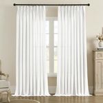 MASWOND White Pinch Pleated Linen Curtains Textured Light Filtering Window Curtains 8 FT for Living Room Bedroom Rayon Blended Pinch Pleat Drapes with Hooks 1 Panels 84" Wx96 L