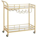 VASAGLE Drinks Trolley, Bar Cart, Serving Trolley with 2 Mirrored Shelves, Wine Holders, Glass Holders, for Home Bar, Kitchen, Dining Room, Gold LRC090A03