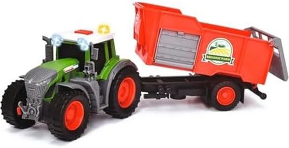 Dickie Toys – Tractor Fendt de Juguete con Remolque, 26 cm, con, luz, Sonido y Otras Funciones, Incluye Accesorios para el Remolque, Adecuado a Partir de 3 años (203734001)