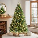 VeryMerry 7FT 'Snowhill' Pre Lit Christmas Tree with 400 Built-In Warm White LED Lights with Auto-Off Timer, 8 Lighting Modes and Foldable Metal Stand