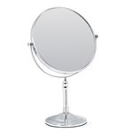 Plantex Premium Brass Magnifying Mirror/Dual Side Makeup Mirror with 5x/1x Magnification/Tabletop Vanity Hand Mirrors Stand (8 Inch-Chrome/Tabletop)