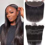 DUAUJUIU 13x4 Lace Frontal Human Hair Straight HD Lace Frontal Transparent Lace Closure Human Hair Frontal Closure 13x4 Pre Plucked with Natural Hairline Ear to Ear Brazilian Hair for Women 18 Inch