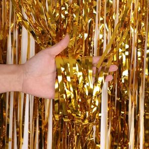 Yamibobo 4 Pack Foil Fringe Curtains, Tinsel Streamers Birthday Party Decorations Photo Booth Props for Birthday Wedding Engagement Bachelorette Christmas Celebration Party Decorations (1x2.5m, Gold)