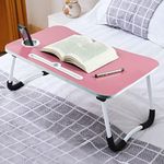 AUNO Homes Table Laptop Study Bed Home Wooden Foldable Students Stand Office Computer Desk Folding Work Tables Laptops Portable (Pink), 40 Centimeters, 60 Centimeters