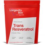 Longevity Box Trans Resveratrol Supplement - 60 Capsules, 1000mg per Serving, 99% Pure Trans Resveratrol, 3rd Party Certified, Optimized Resveratrol Antioxidant Supplement, Vegan-Friendly & Non-GMO