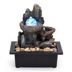 AMOOTEK Tabletop Fountain Rotating Ball Rock Waterfall Office Fountains for Home Decor Includes Many Natural River Rocks Decorated with Colorful Lights and Rolling Ball, AM-302