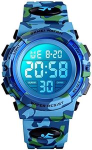 Kid Watch for Boys Girls LED Sports Watch Waterproof Digital Electronic Casual Military Wrist with Camouflage Silicone Band Luminous Alarm Stopwatch Light Blue, Light BlueCamouflage, Child, 7 color led watch