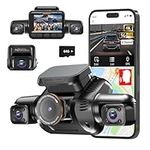 4K 360 Dash Cam Front and Rear Iinside, Dash Camera for Car 4K+1080P*2 Inside, 4 Channel Car Camera 3K+1080P*3, Dashcam 5GHz WiFi GPS Voice Control, 64GB Card, Night Vision(V8Plus)