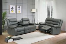 Recliner Grey Bonded Leather 3 & 2 Seater Settee Sofa For Living Room Furniture - Luxury Suite Set High Back/Cheap Couches (3+2 Seater)